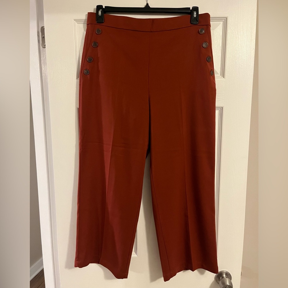 LOFT Rust Wide Leg Pants with Button Accents